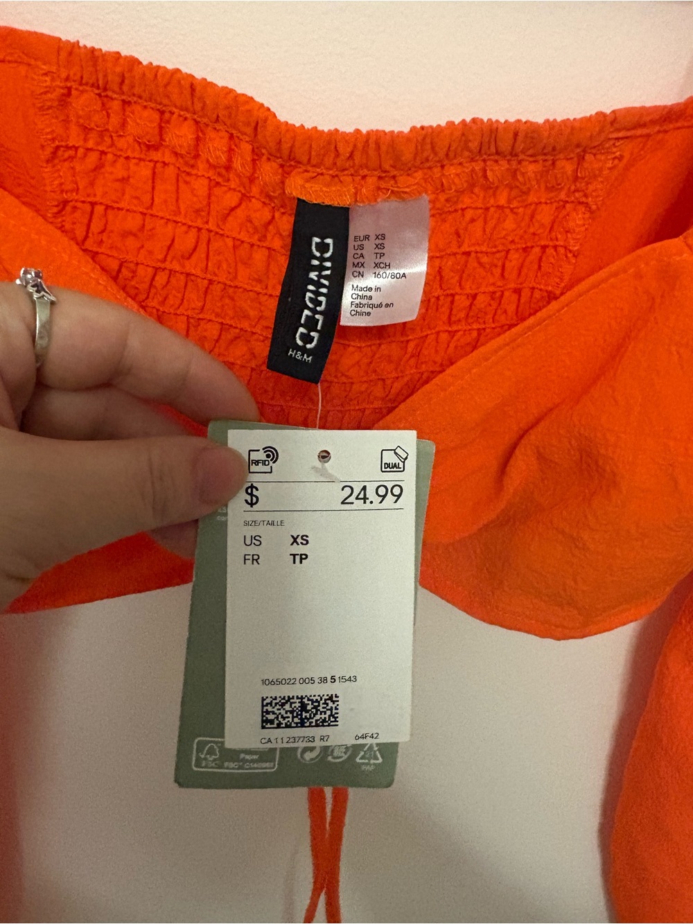 NWT H&M Orange Tie-Front Puff Sleeve Crop Top coquette whimsical size XS - Picture 2 of 4